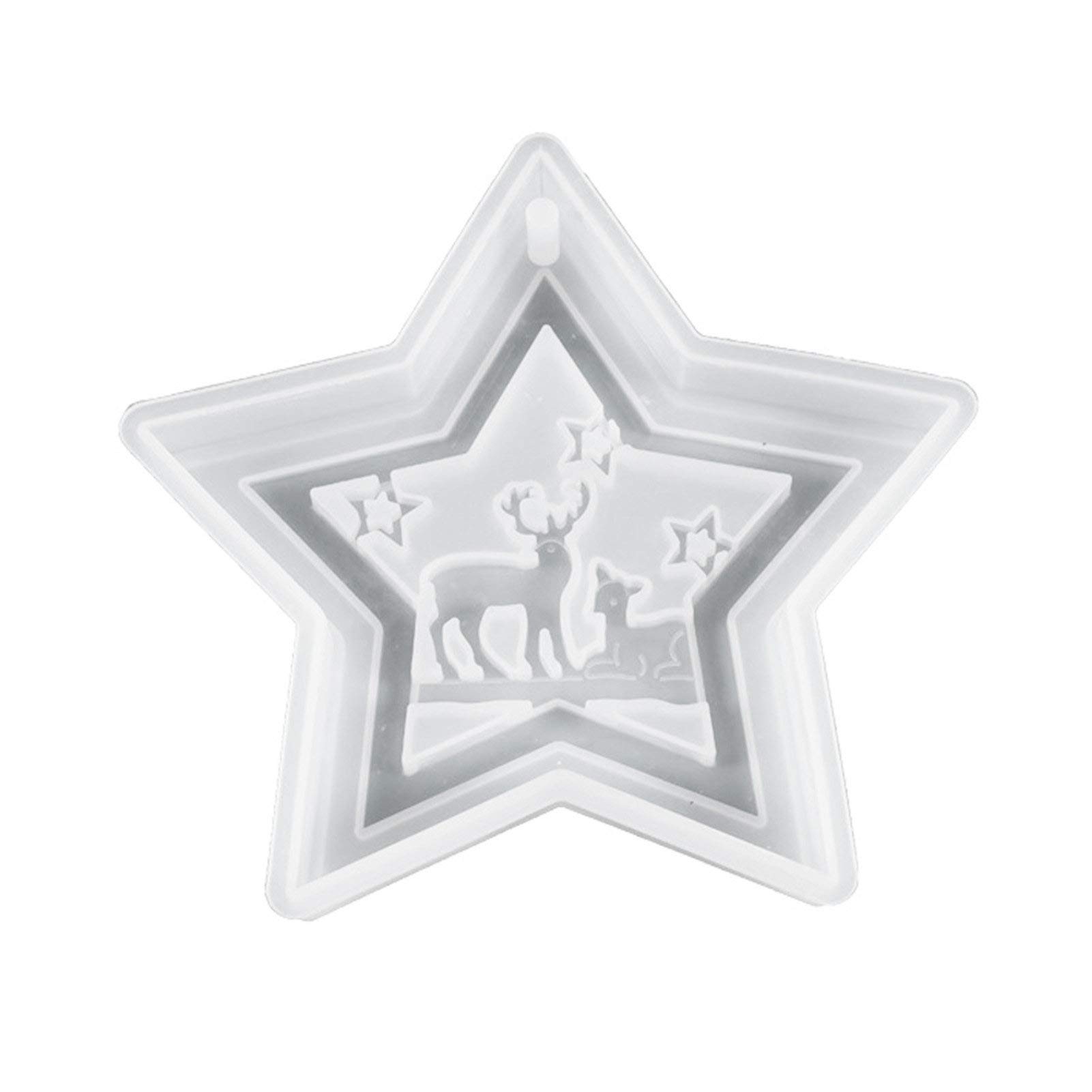 beautijiam Christmas Silicone Mold Casting Resin Epoxy Mold, Star Elk Pendant Resin Epoxy Mould Craft Decor Tool for Making Xmas Tree Ornament DIY Craft