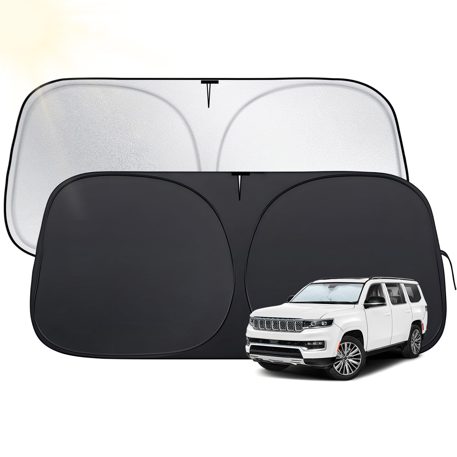 Windshield Sun Shade for Jeep Grand Wagoneer 2022-2025, Custom Fit Car Sun Shades with 420D Fabric & Foldable Memory Steel Wire, Sunshade for Car