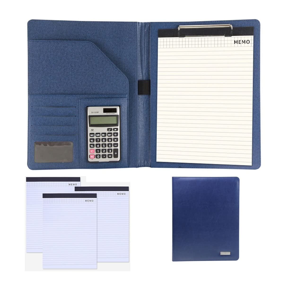 Portfolio A4 Porte Documents Multifonctionnel Folder Professionnelle Dossier De Conférence en Cuir Organiseur pour Femmes Hommes Bloc Notes Rechargeable 25 Feuilles Lot De 4 (Color : Blue 2, Size :