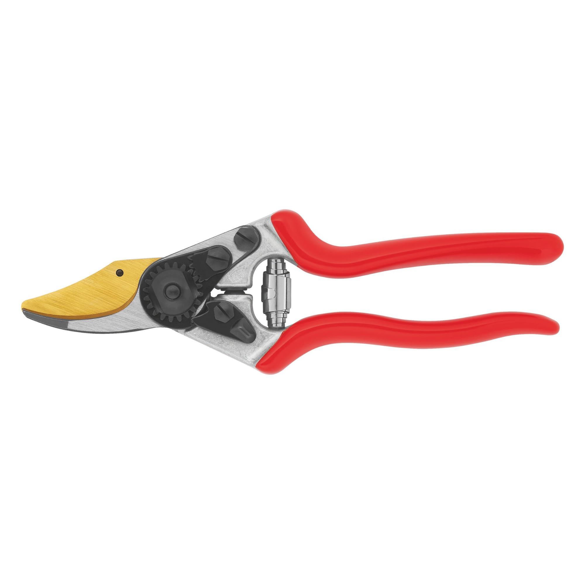 FELCO 6 Sécateur personnalisable Lame F-Gold/Poignées rouges – lame or-cobalt résistante, ergonomie main moyenne, coupe 20 mm, aluminium forgé, Swiss Made