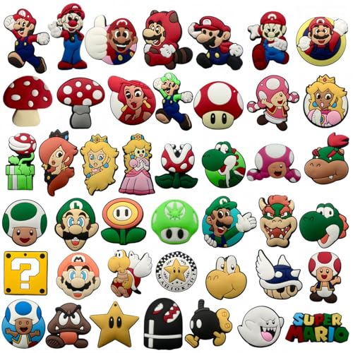 43Pcs Mario Shoe Decoration Charms for Croc Clog Sandals Cartoon Shoe Accessories Charms