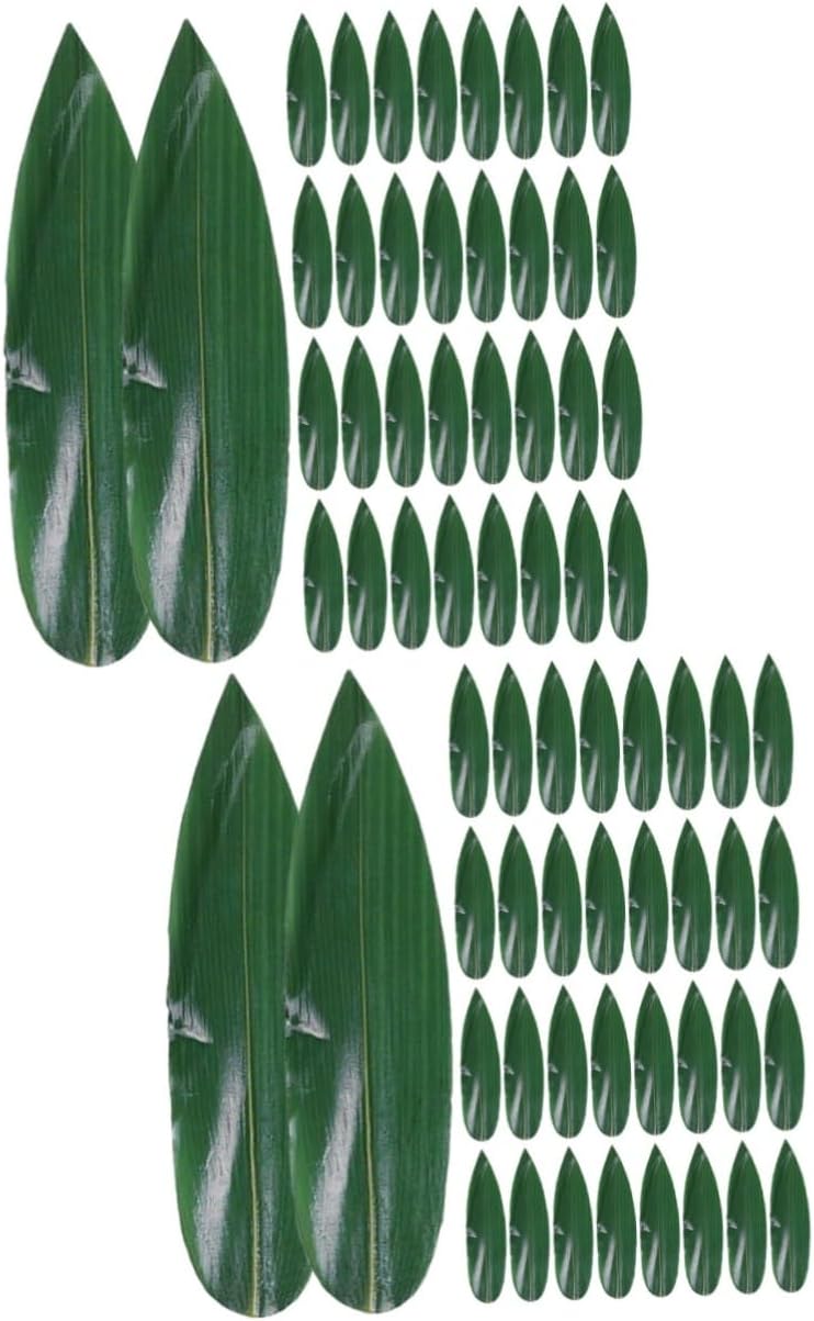 200pcs Japanese Sushi Plate Decor Bamboo Leaves Mat Green Leaves Decor for Restaurant