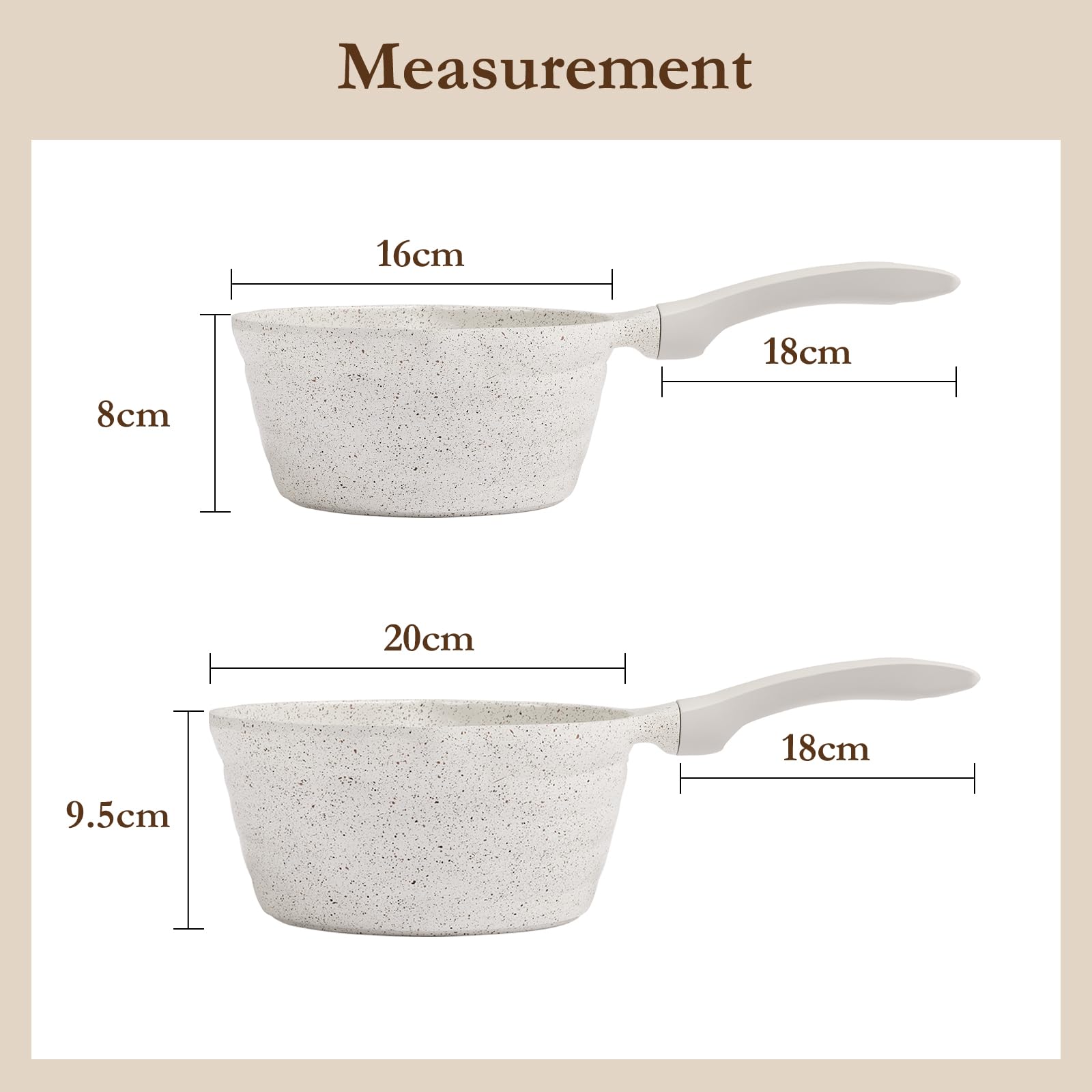 ROSSETTO Set de 2 Casseroles Ø 16 cm + Ø 20 cm Feux Induction, Revêtement Anti-adhésif Sans PFAS, Sandstone