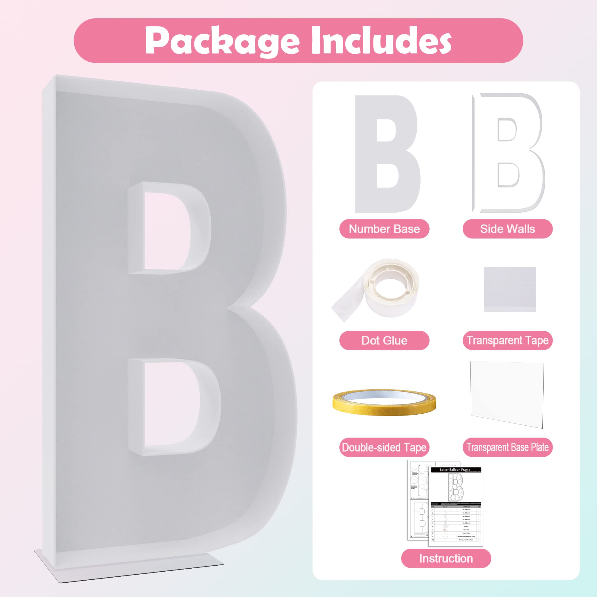 Xiomot Marquee letter Balloons Frame 4FT Mosaic Light Up letter Large Pre-cut Foam Board Letter B for Birthday, Wedding, Baby Shower, Anniversary Backdrop, Party Decorations