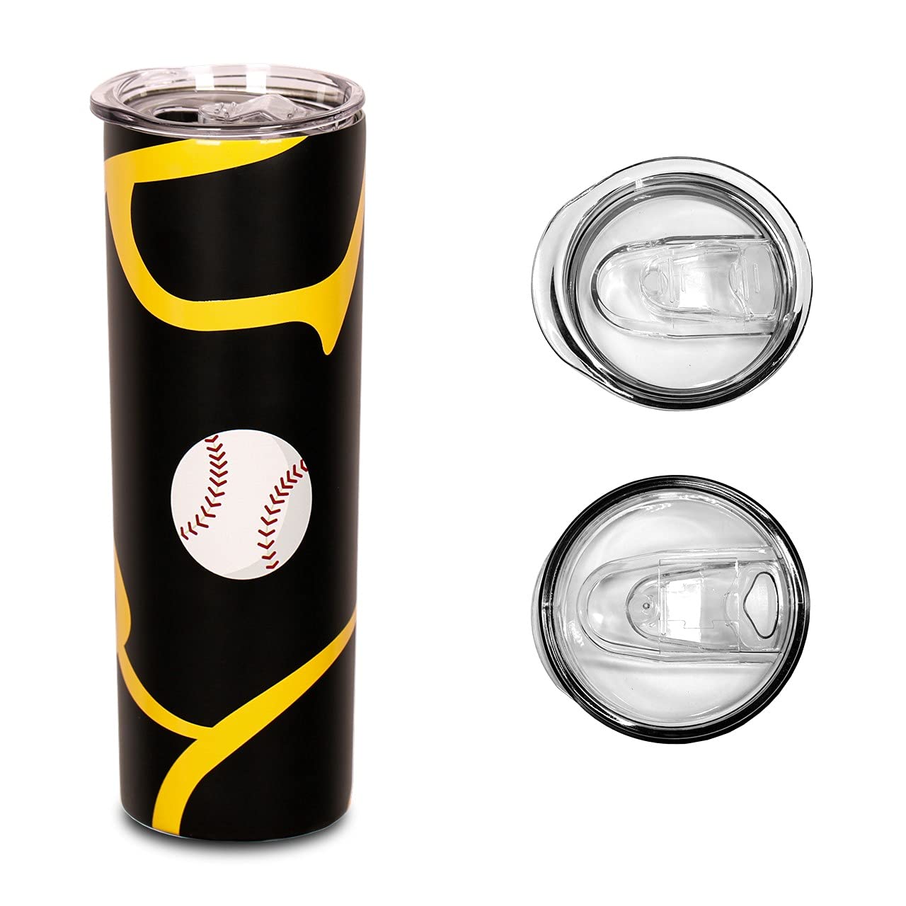 YHSHYZH Baseball Tumbler for Women 20oz Skinny Travel Coffee Mugs Baseball/softball Bat Swirls Stainless Steel Tumbler Cup With Lid Baseball Coaching Gifts for Mom (20OZ, Black)