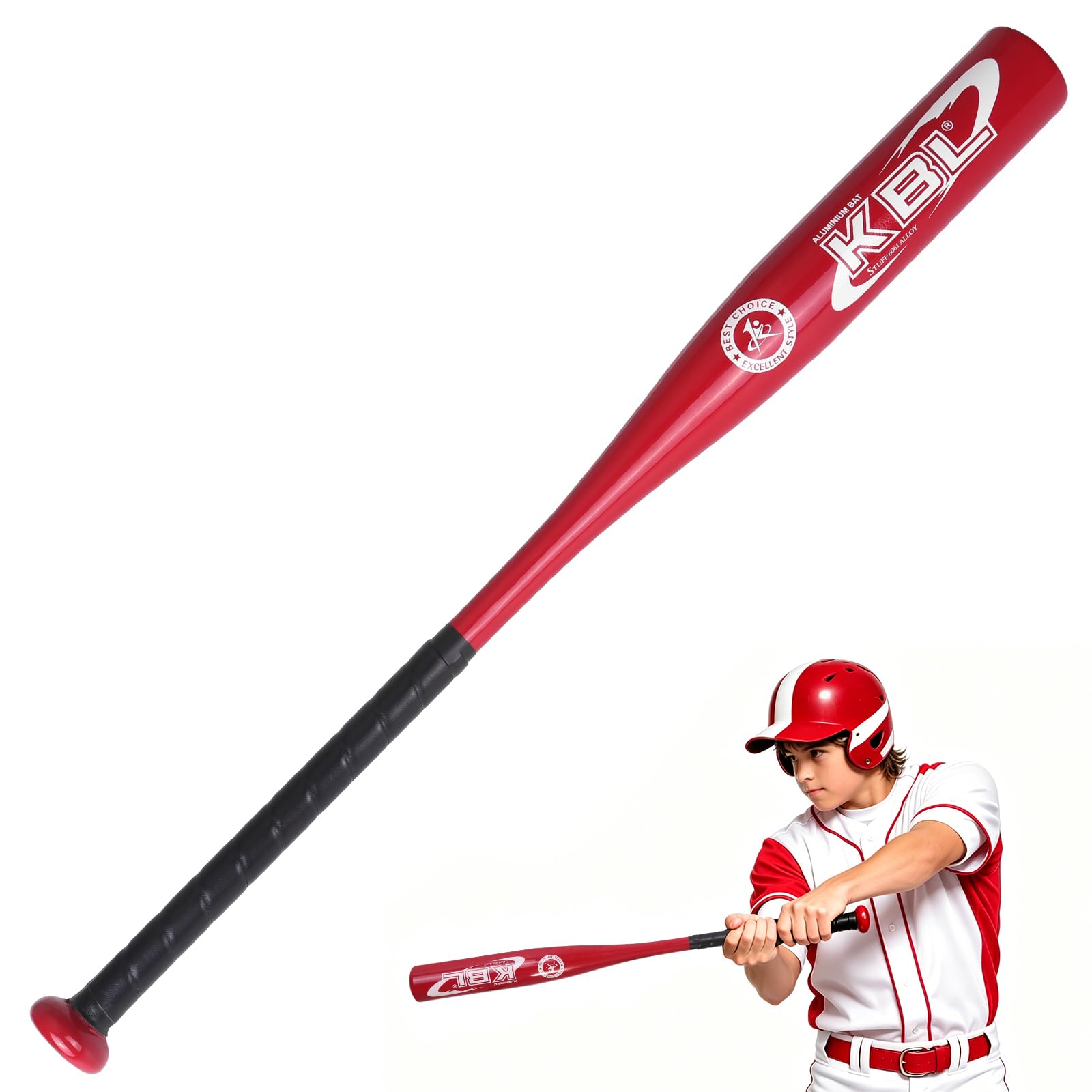 KRUI Bate de béisbol de aluminio, bate de béisbol juvenil de 10 caídas, bate ligero en T para niños, jóvenes y principiantes, bate de metal para seguridad en el hogar y seguridad personal