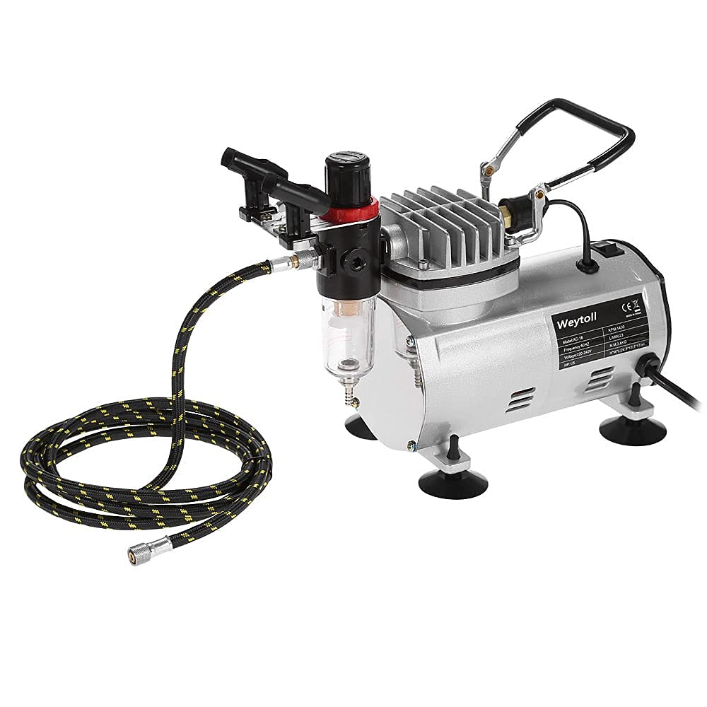 Mini Air Compressor Portable for Airbrush Makeup, Canvas Painting 40-58psi Handheld Electric with 6ft hose pipe and airbrush holder-18B-image-28