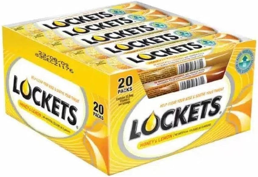 20 Packs of LOCKETS Honey&Lemon / Extra Strong / Cranberry & Blueberry with Menthol & Eucalyptol (Honey & Lemon) - VSTAR