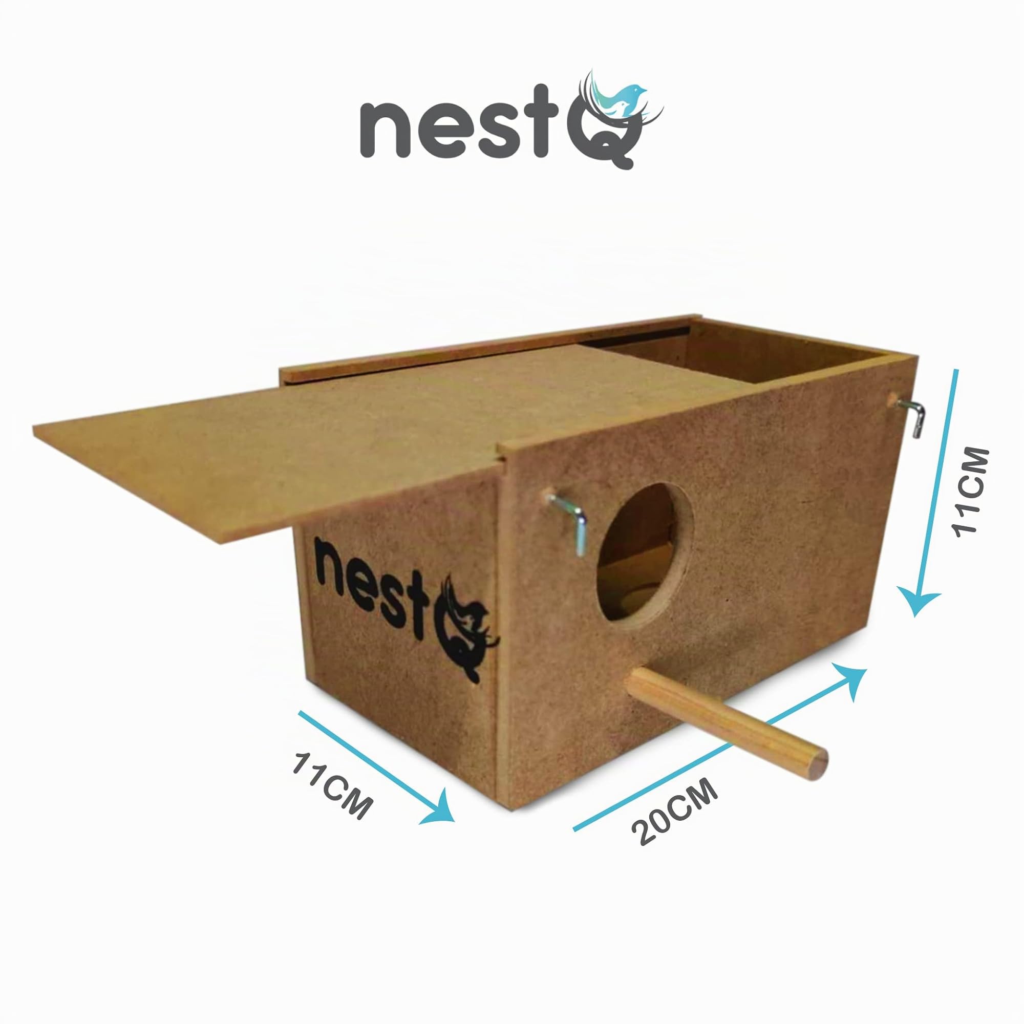 Nido per pappagallini in legno 20x11x11 cm con ganci per gabbia