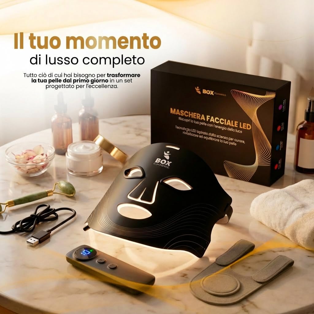 Maschera LED per il viso professionale, luce rossa e infrarossi per la cura della pelle - Trattamento anti-età con 4 modalità di luce LED per linee di espressione e fermezza