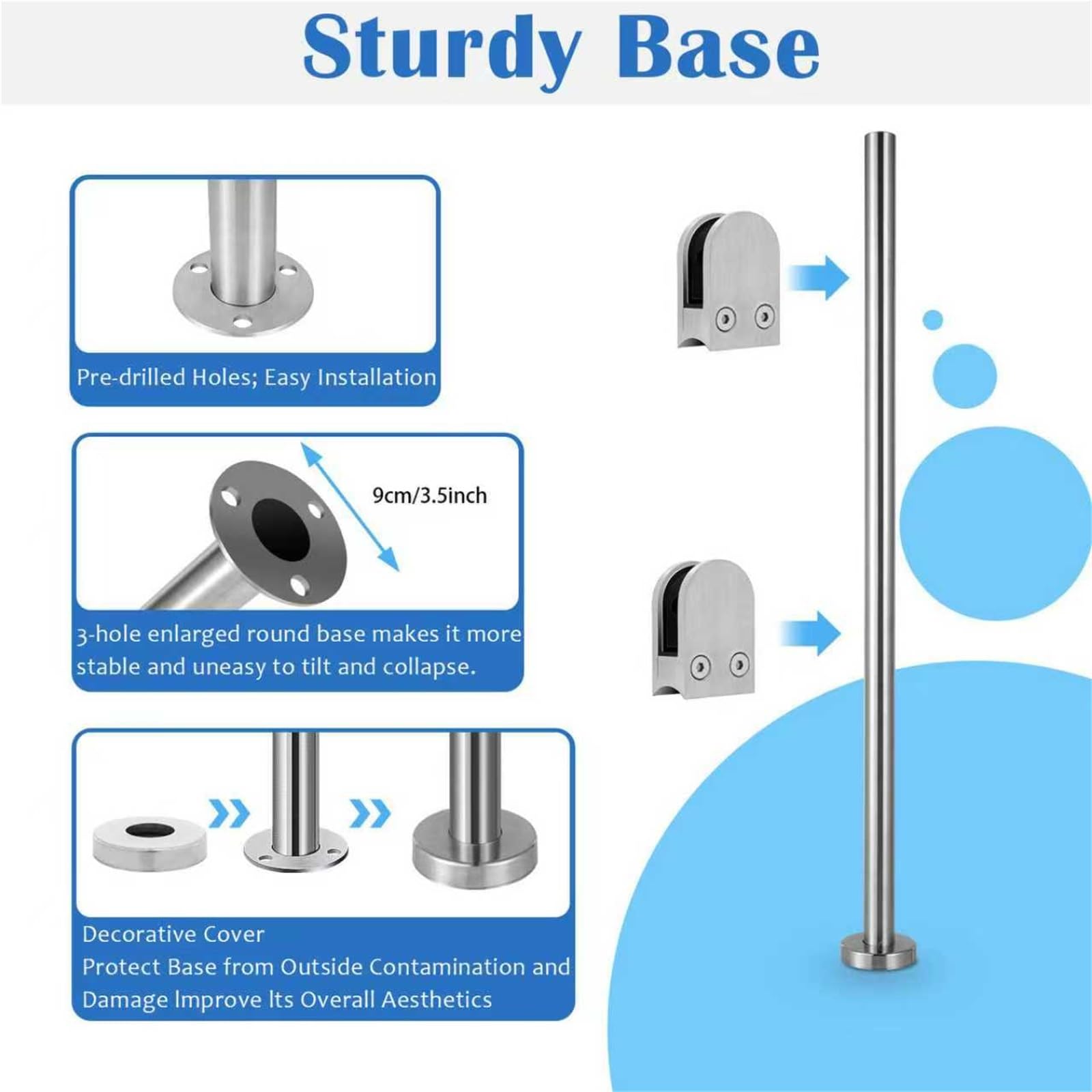 Colonna angolare in acciaio inossidabile 304 con fessure in vetro e finitura dorata e argentata, 60 cm di altezza, per supporto per balconi in vetro