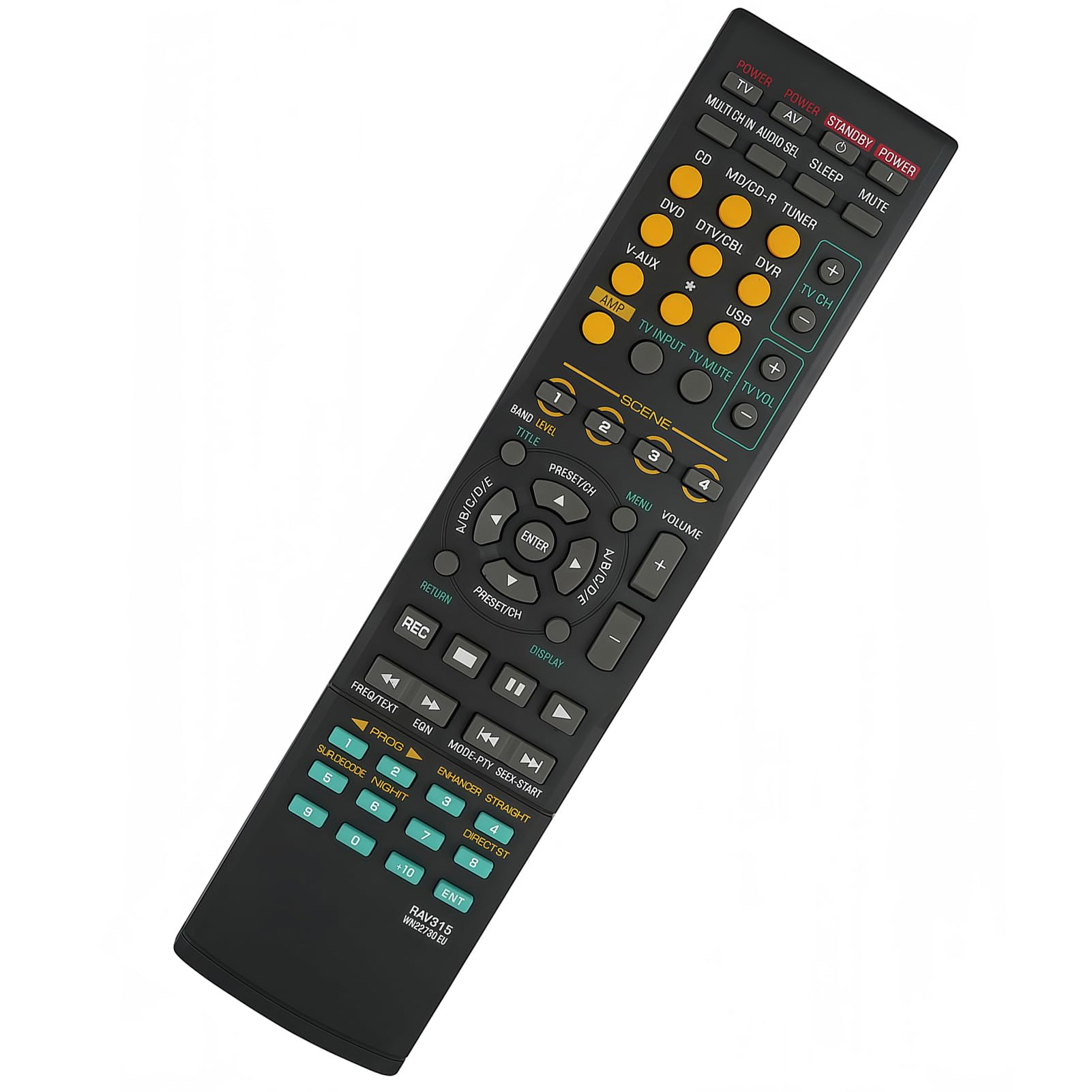 uehba RAV280 Remote Control in hand, showing buttons and a wireless signal icon.
