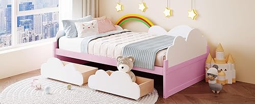 Miniatura 9 de Majnesvon Base de cama de plataforma individual con 2 cajones de almacenamiento, marcos de cama individual de madera para niñas y niños pequeños,
