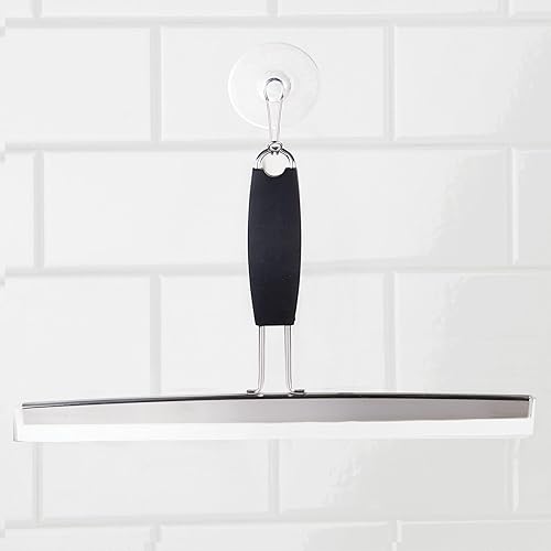 Miniatura 10 de InterDesign Noir - Escobilla de ducha para baño, ventana y espejo con gancho de almacenamiento de succión, 12 pulgadas, negro/acero inoxidable