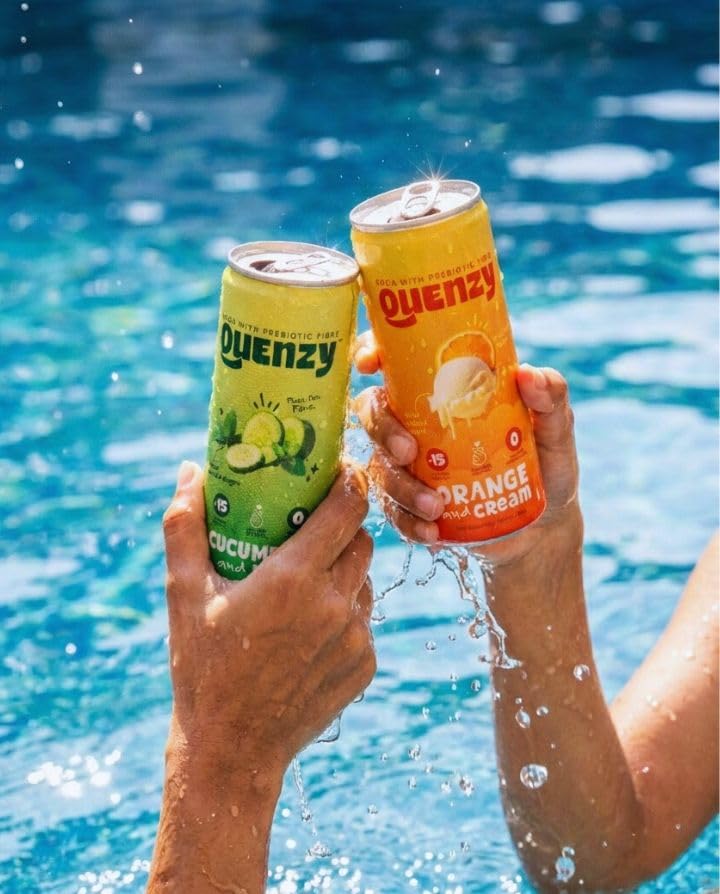 Image of Quenzy Prebiotic Soda Variety Pack - Mixed Flavours (Pack of 12 x 250ml) | 5g Prebiotic Fibre for Gut Health | Low Calorie Soda (<15 kcal) | No Added Sugar | Zero Preservatives | Healthy Sparkling Drink