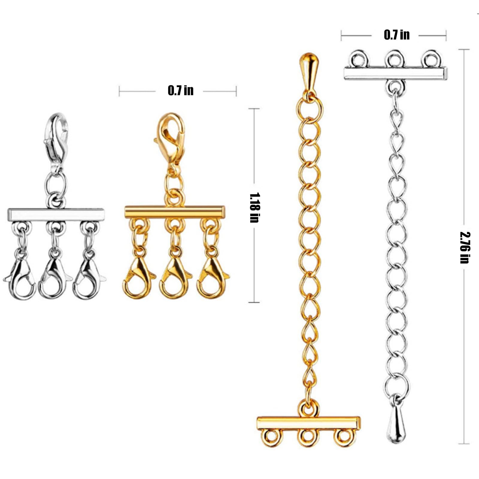 Pack of 4 Chain Clasps, 2/3 Strands Layered Necklace Clasp - Image 2