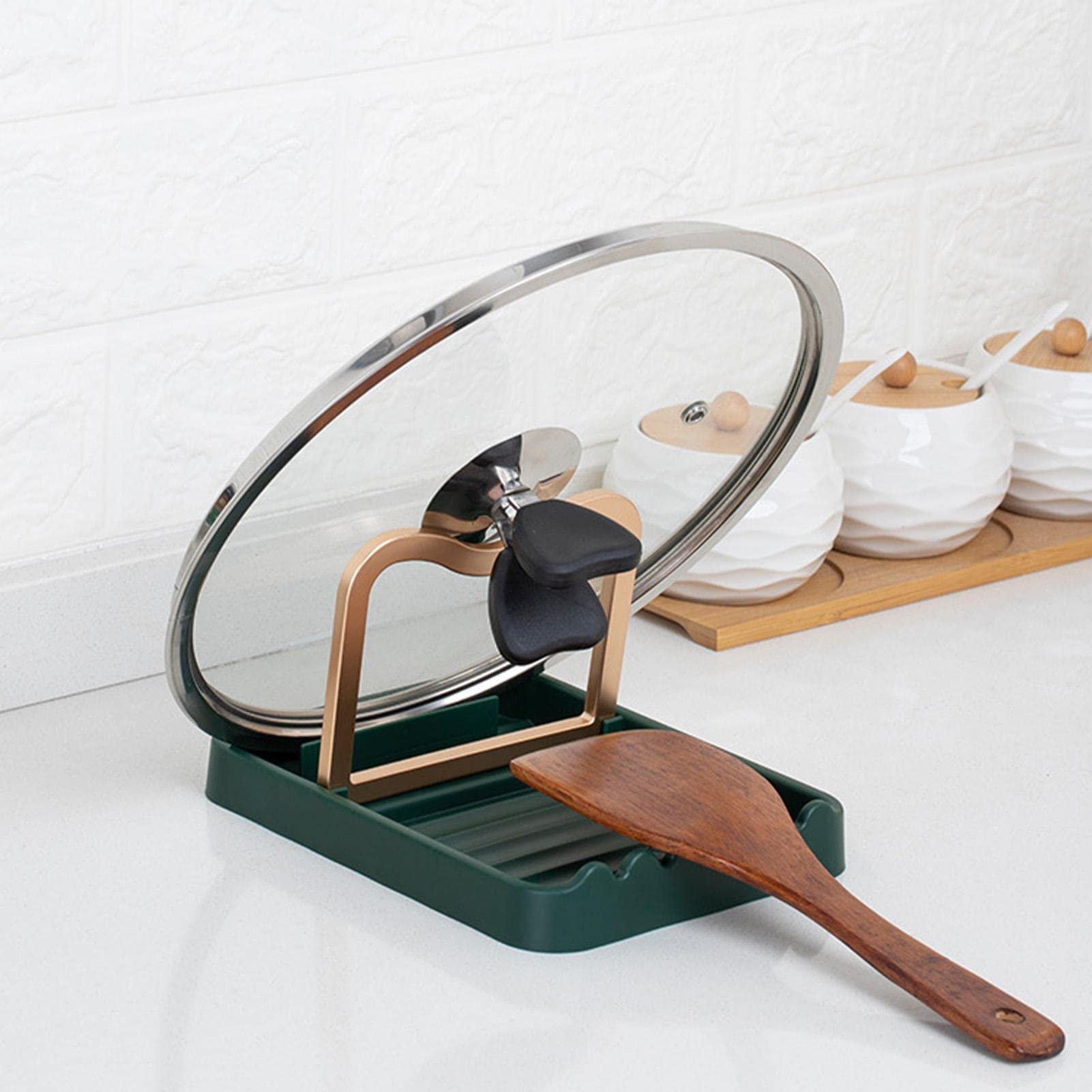 MiOYOOW Topfdeckelhalter Mit Löffelablage - Küchen Organizer Alu