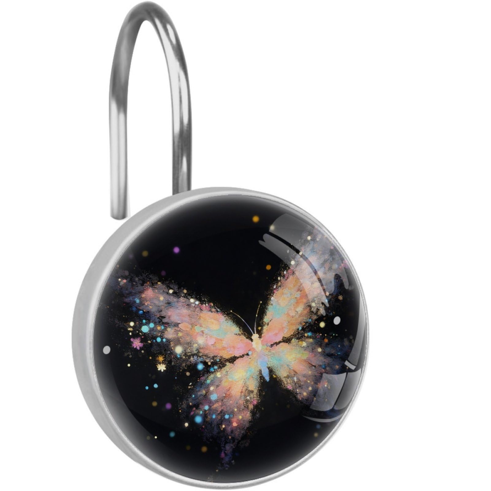 VAPOKF Decorative Shower Curtain Hook, Glitter Butterfly Rustproof Stainless Steel Shower Curtain Hook for Bathroom, Shower Curtain Hangers for Shower Rod