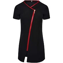 Workwear World Zinnia Ladies Contrast Colour Trim Asymmetric Cut Zip Beauty Salon Spa Work Wear Tunic