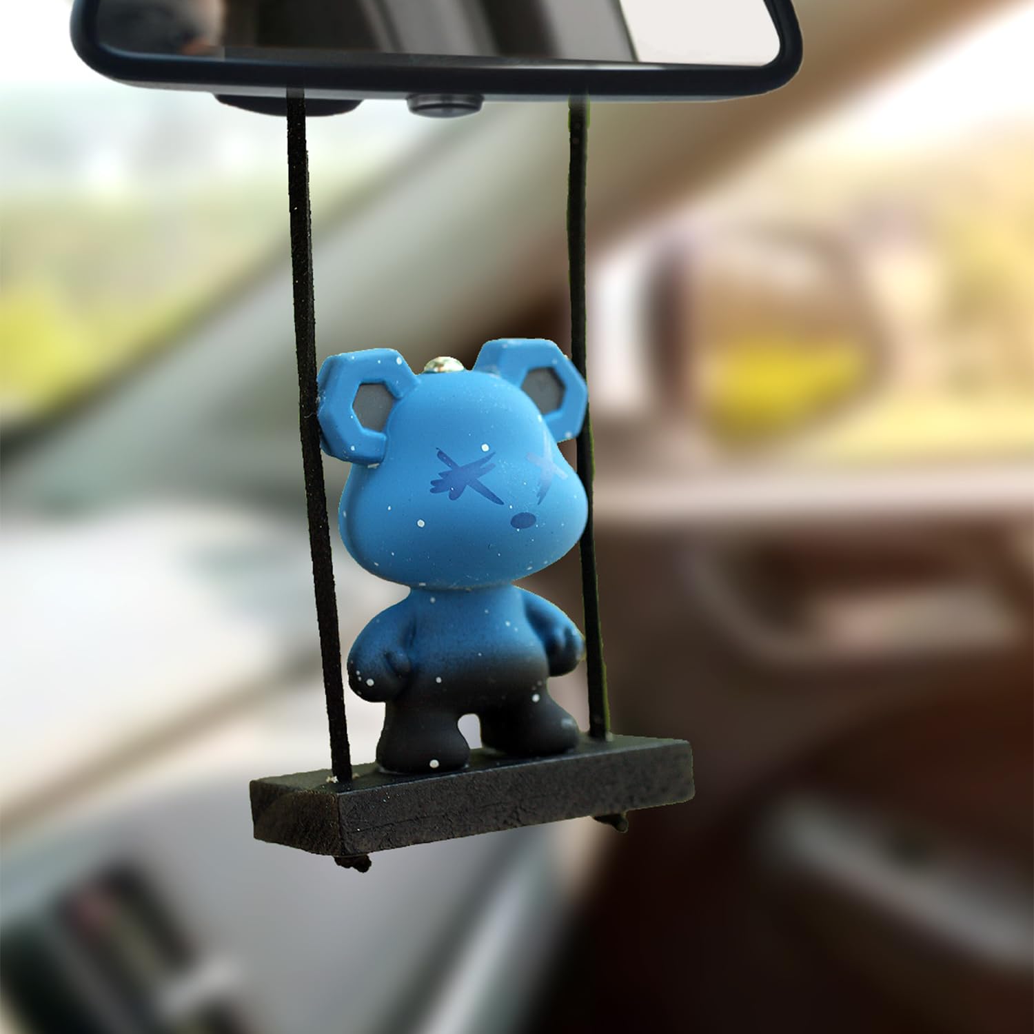 Gmngis Swinging Bear Car Hanging Ornament - Blue Bear Rear View Mirror Decoration