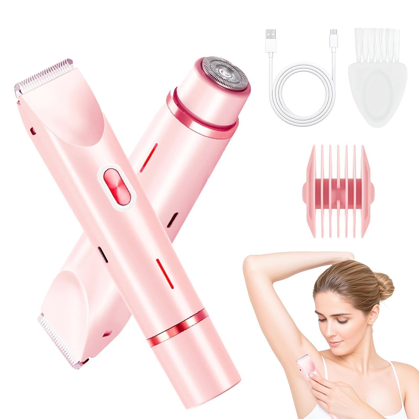 Recortadora de bikini para mujer, maquinilla de afeitar eléctrica 2 en 1 para mujer, afeitadora de bikini Dermave, IPX7 impermeable y fácil de limpiar, hoja de cerámica, tiempo de funcionamiento