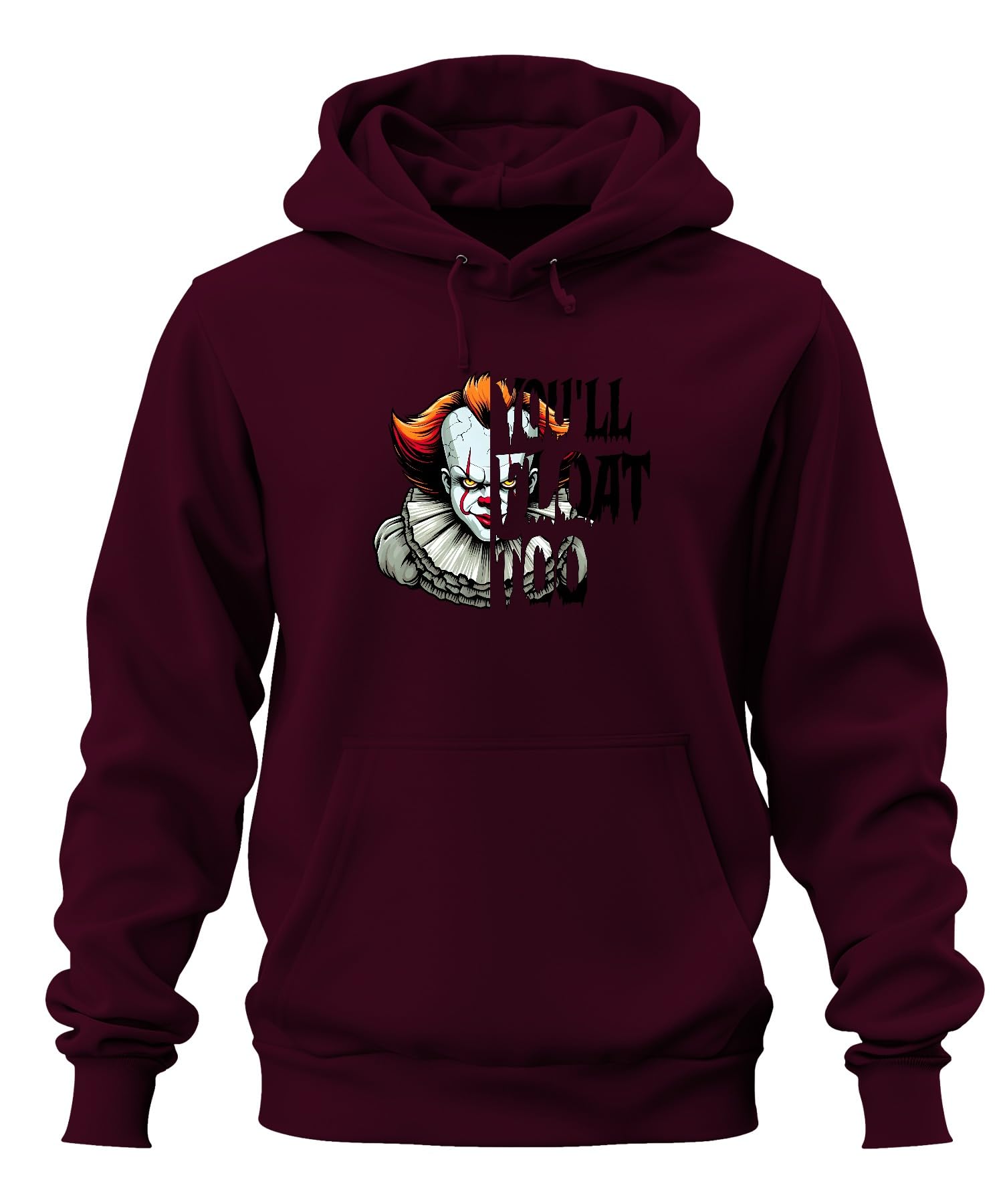 Printera Unisex Burgundy Pennywise Horror Clown Scary Halloween Retro Vintage Scary Hoodie Hoodie, S
