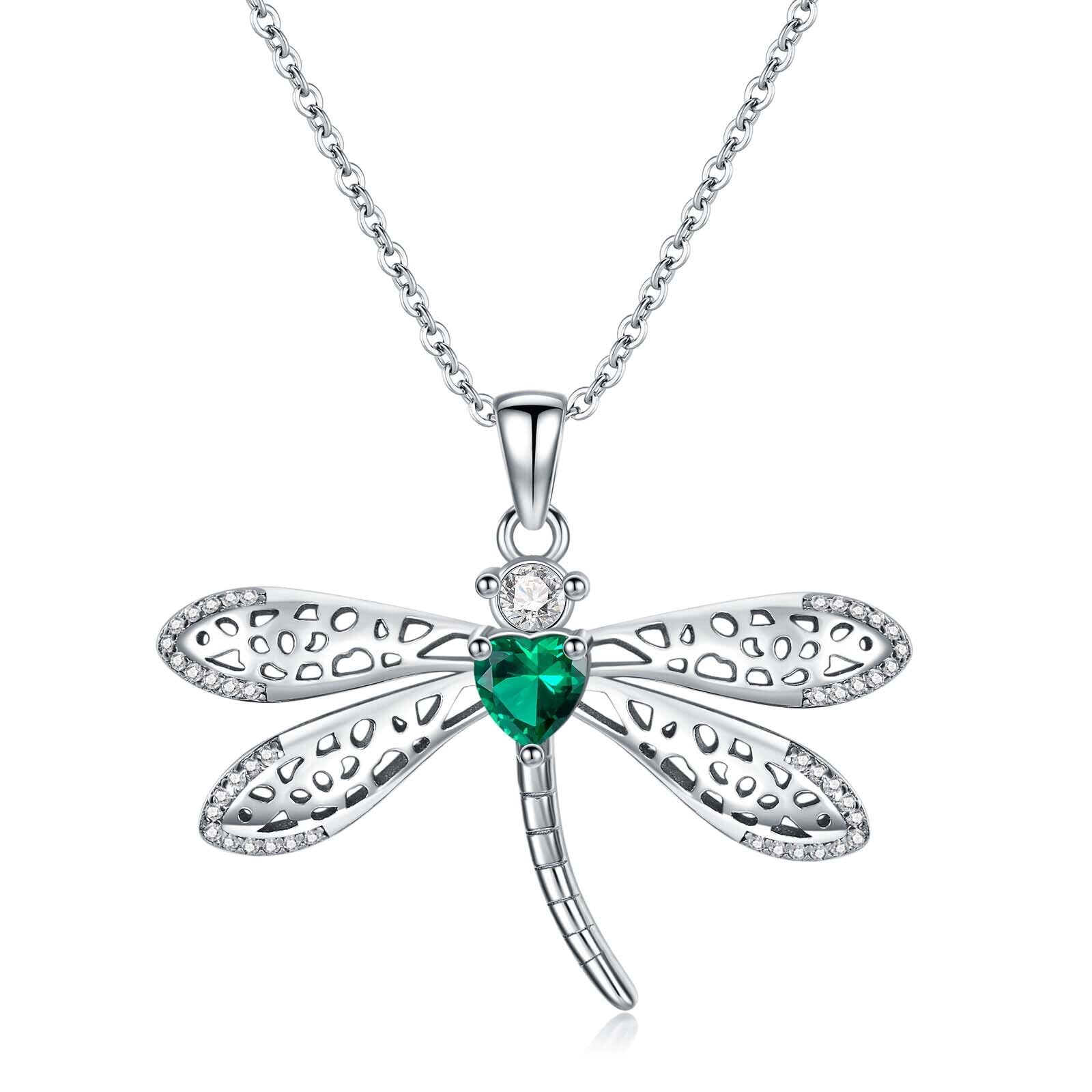 Smeraldo collana in argento sterling 925 libellula collana laboratorio smeraldo cresciuto ciondolo per le donne