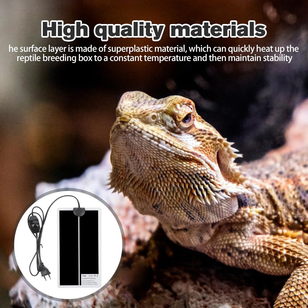 2PCS Tapis Chauffant Reptile, 7W Tapis Température Adjustable Chauffage Chauffant Tapis Chauffant Terrarium pour Reptiles, Tortue, Serpents, Lézard, Gecko, Araignée, 28x15CM