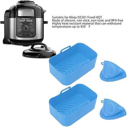 Miniatura 2 de Juego de 2 ollas de silicona para freidora y clip de mano, olla de silicona rectangular resistente al calor, forros de silicona para freidora de