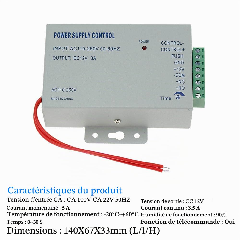 Serrure de porte et contrôleur d'accès, clavier étanche IP68 + housse de pluie + 10 porte-clés RFID 125 kHz + alimentation CC 12 V 3 A + bouton de sortie, capacité de 1000 utilisateurs