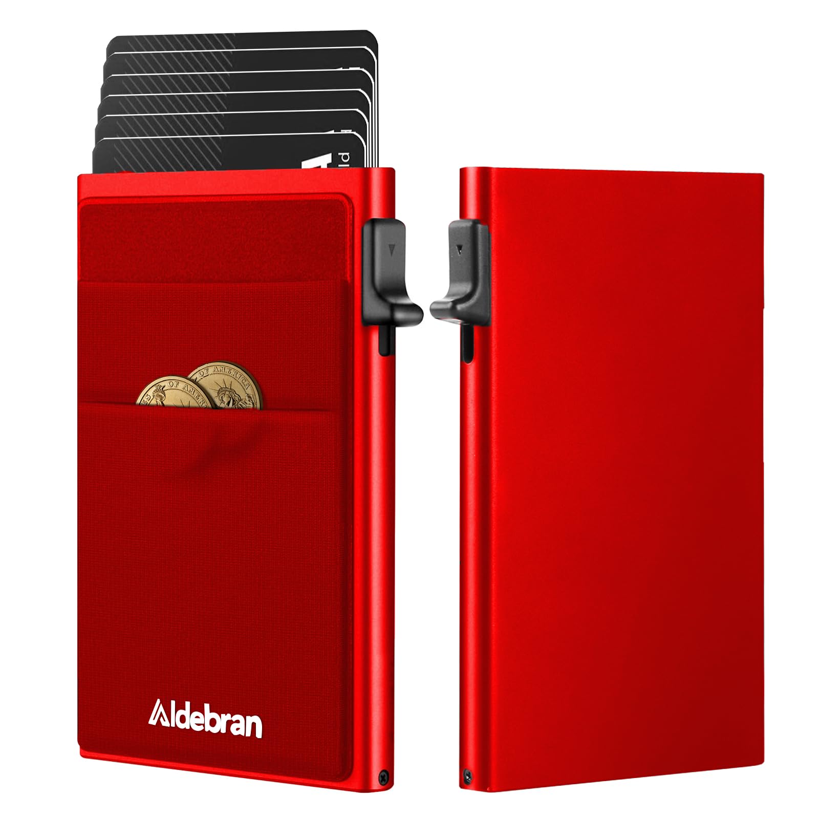 Slim Aluminum Card Holder Wallet for Men | RFID Blocking Minimalist Metal Pop Up Wallet | Durable Expandable Backplate | Holds 6+ Cards Plus Cash (RED)