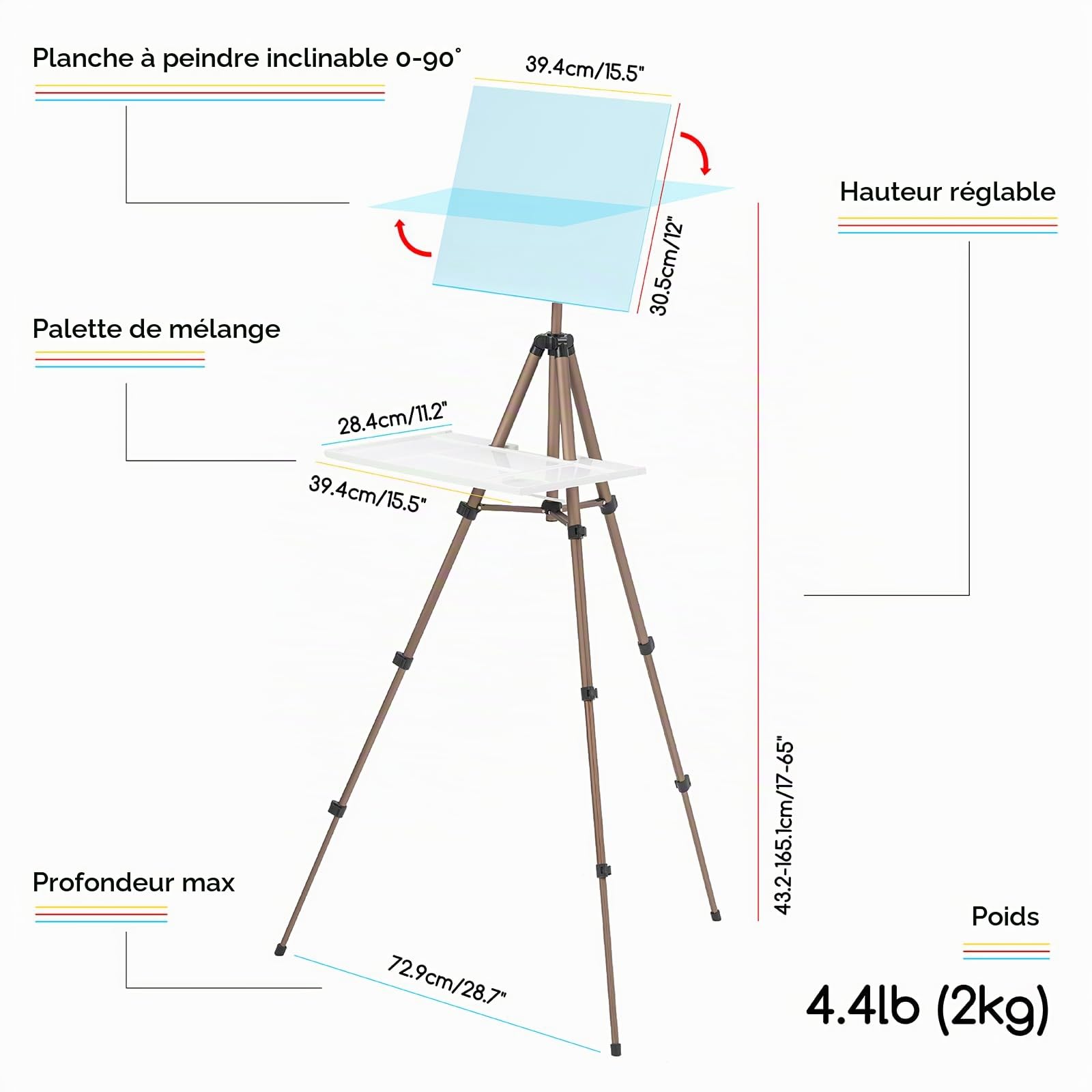 MEEDEN Chevalet de Peinture pour Aquarelle: Trépied Portable pour Voyage - Pliable pour Adulte Débutant et Artiste