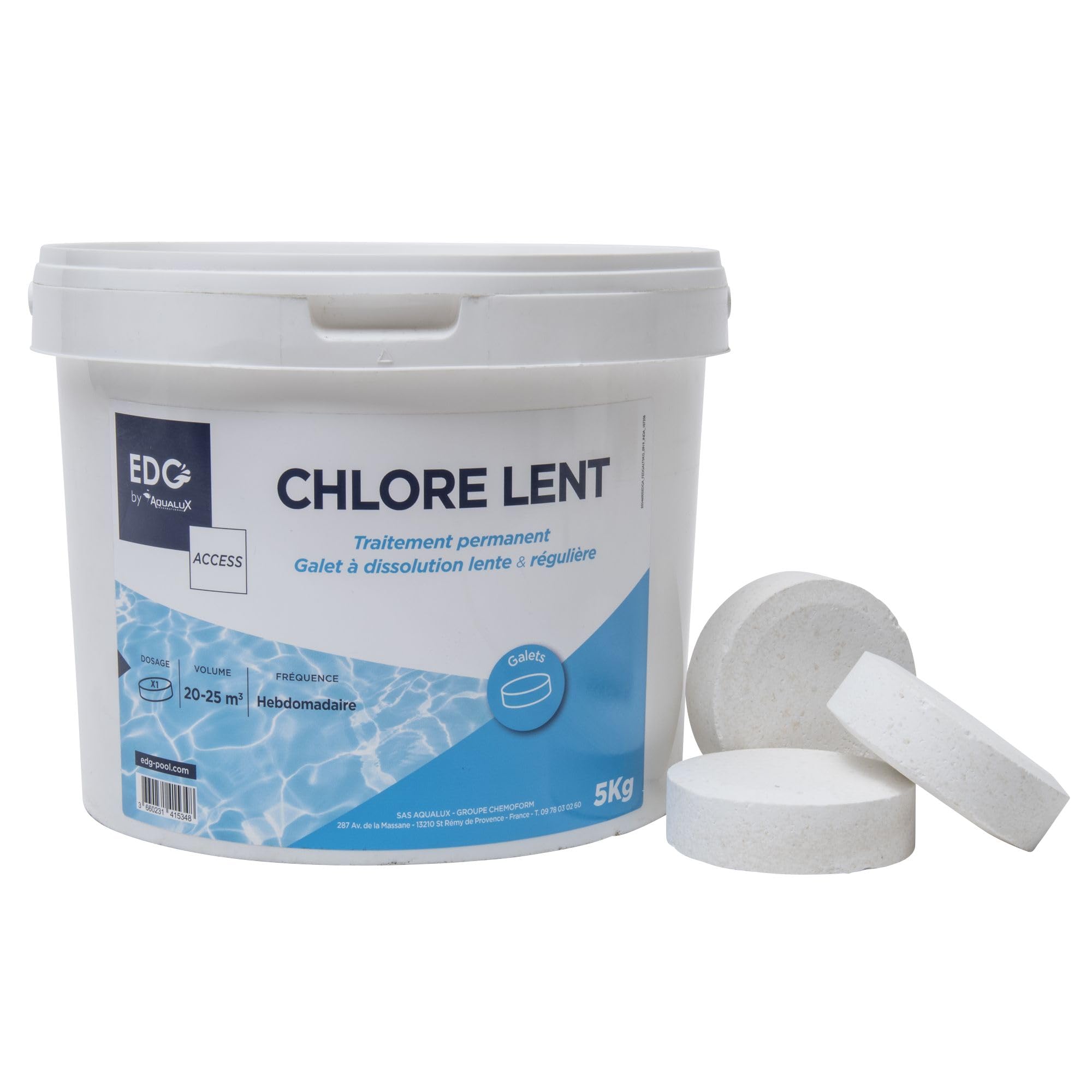 EDG - Chlore Lent Piscine - Désinfecte - Galet 200g - Seau 5 Kg- Action Permanente Longue Durée - Gamme Traitement Et Accessoires Piscine EDG Access