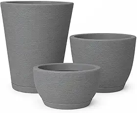 Kit 3 Vasos Polietileno Para Plantas Decorativo / 3 Vasos (Cinza Chumbo)