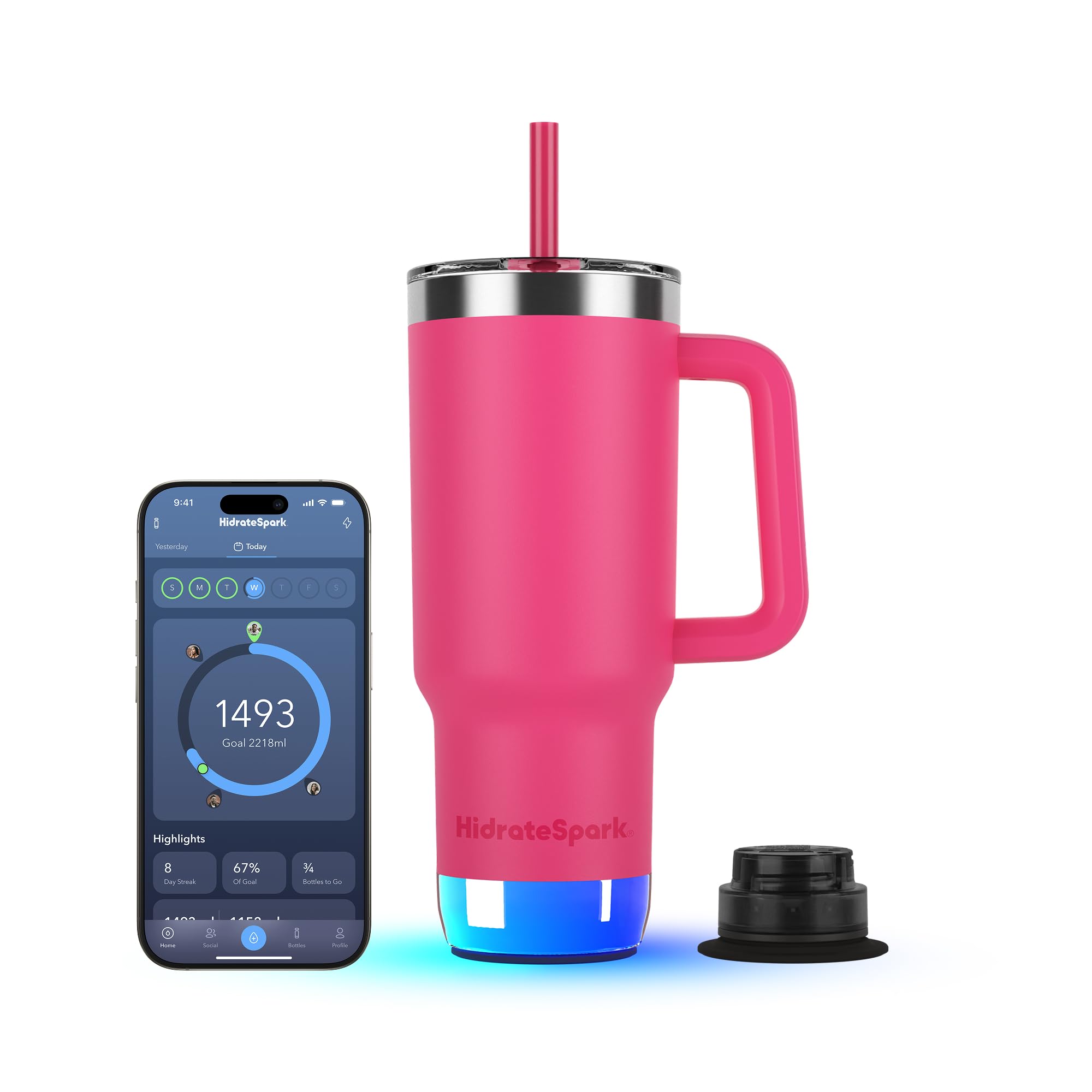 Hidrate Spark Flamingo Pro 2 – Smart Tumbler With Drink Reminders & Water Tracking, Great Gift Idea For New Year Resolutions – 887Ml – Syncs With Apple Health, Fitbit, Smart Rings & Watches