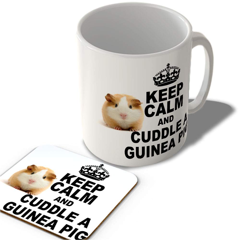 Mcmug White - Keep Calm And Cuddle A Guinea Pig - Mug And Coaster Set, Ceramic, 11Fl.oz.