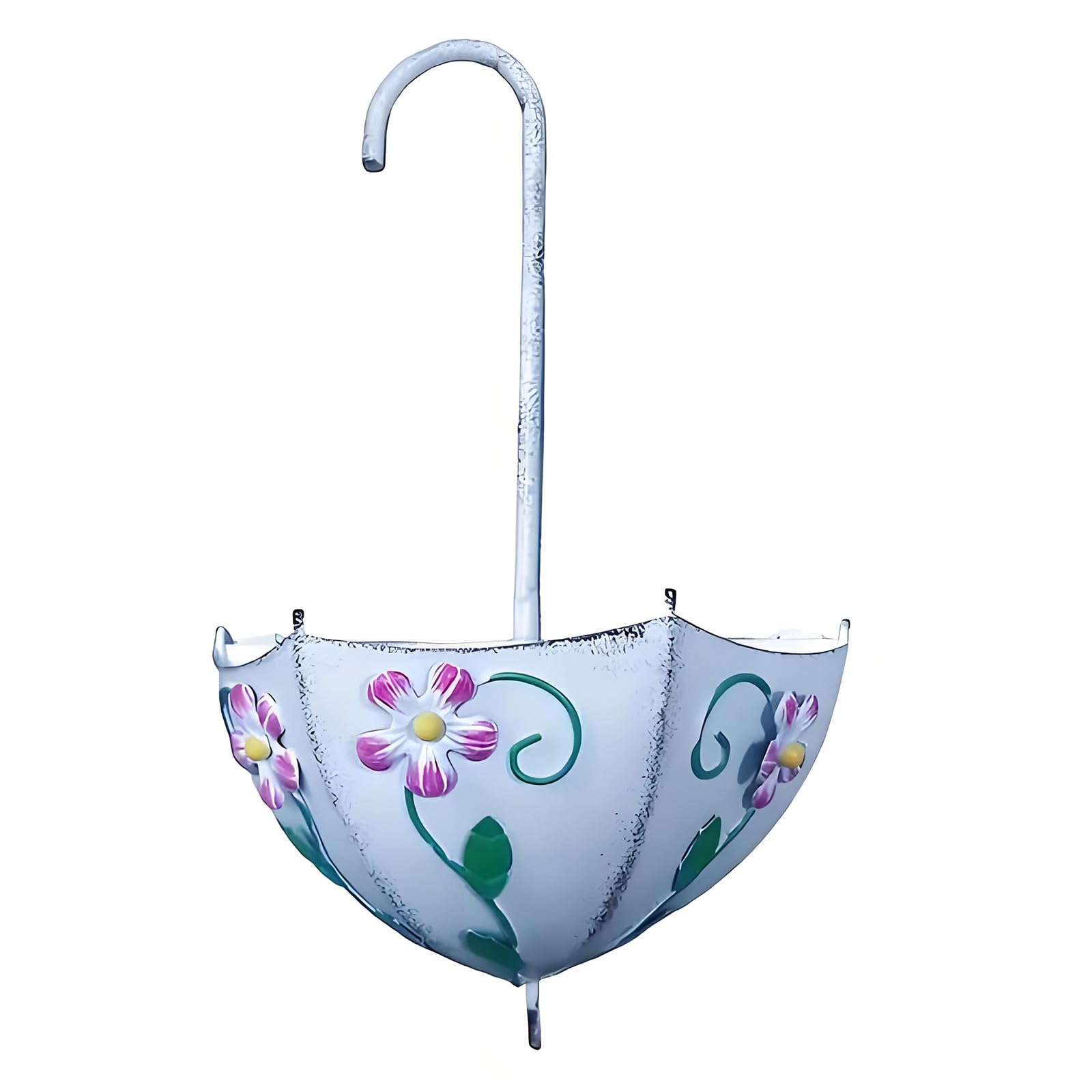 NRGQAXM Umbrella Planter for Patio Table, Metal Umbrella Flower Pot Wall Hanging Flower Baskets Farmhouse Metal Hanging Planter with Drainage Holes Handle for Home Garden Decoration