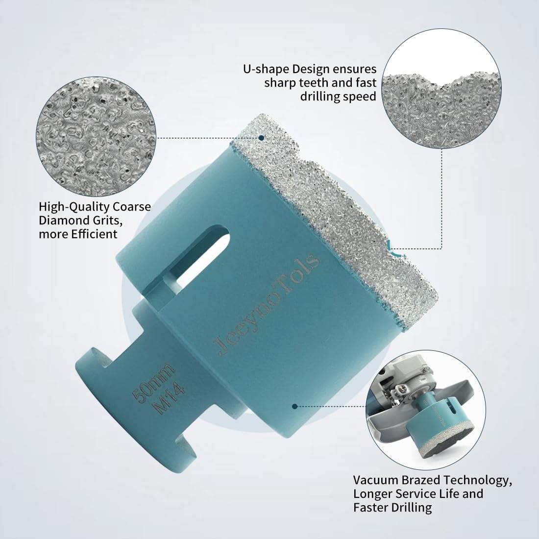 Dry Diamond Core Drill Bit - JeeynoTols 50mm Tile Drill Bit Porcelain Ceramic Tile Granite Marble Hole Saws with M14 thread - Image 3