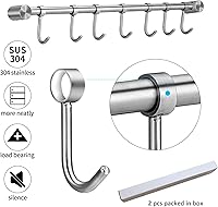 Vista 5 de Pot Hangers 2 Pack - 16 Inch Wall Mount Or Under Cabinet Hanging Bars With 7 Sliding Hooks Per Rods, Heavy Duty Pot Rack Kitchen Organizer 304