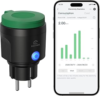 EIGHTREE Smart Plug (Type F) for Outdoor, WLAN, IP44 Waterproof with | With consumption measurement, compatible with Alexa, SmartThings, timer, remote control and voice control