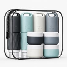Travel Containers for Toiletries Set, Silicone Travel Bottles & Cream Jars, TSA Approved Leak-Proof Refillable Travel Size Kit with Clear Bag, 8Pcs