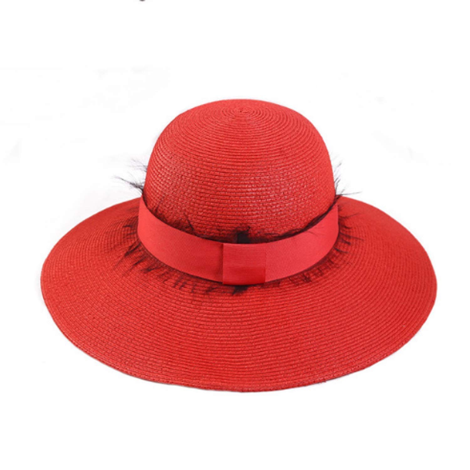 Sombrero Mujeres Verano Visera Cinta Bali Sombrero de Paja Sombrero de Playa Colapible, Mejor Comodidad/Red/Medium
