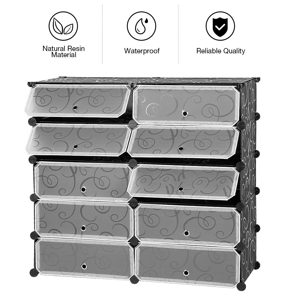 HUOLE Armadio in plastica per bambini, colore: rosa, scaffale a cubo con 10 vani modulabili DIY, Armadio Armadio per abiti scarpe, scarabocchi