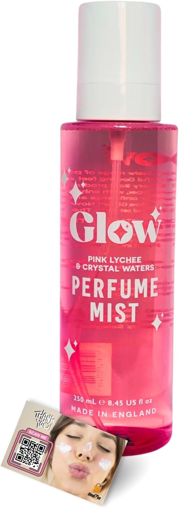 Glow Perfume Mist Spray 250ml - Long-Lasting Body & Hair Fragrance, Premium Scented Body Mist Sprays for Women, Made in the UK - Includes ShopZee Skincare eBook (Pink Lychee & Crystal Waters)