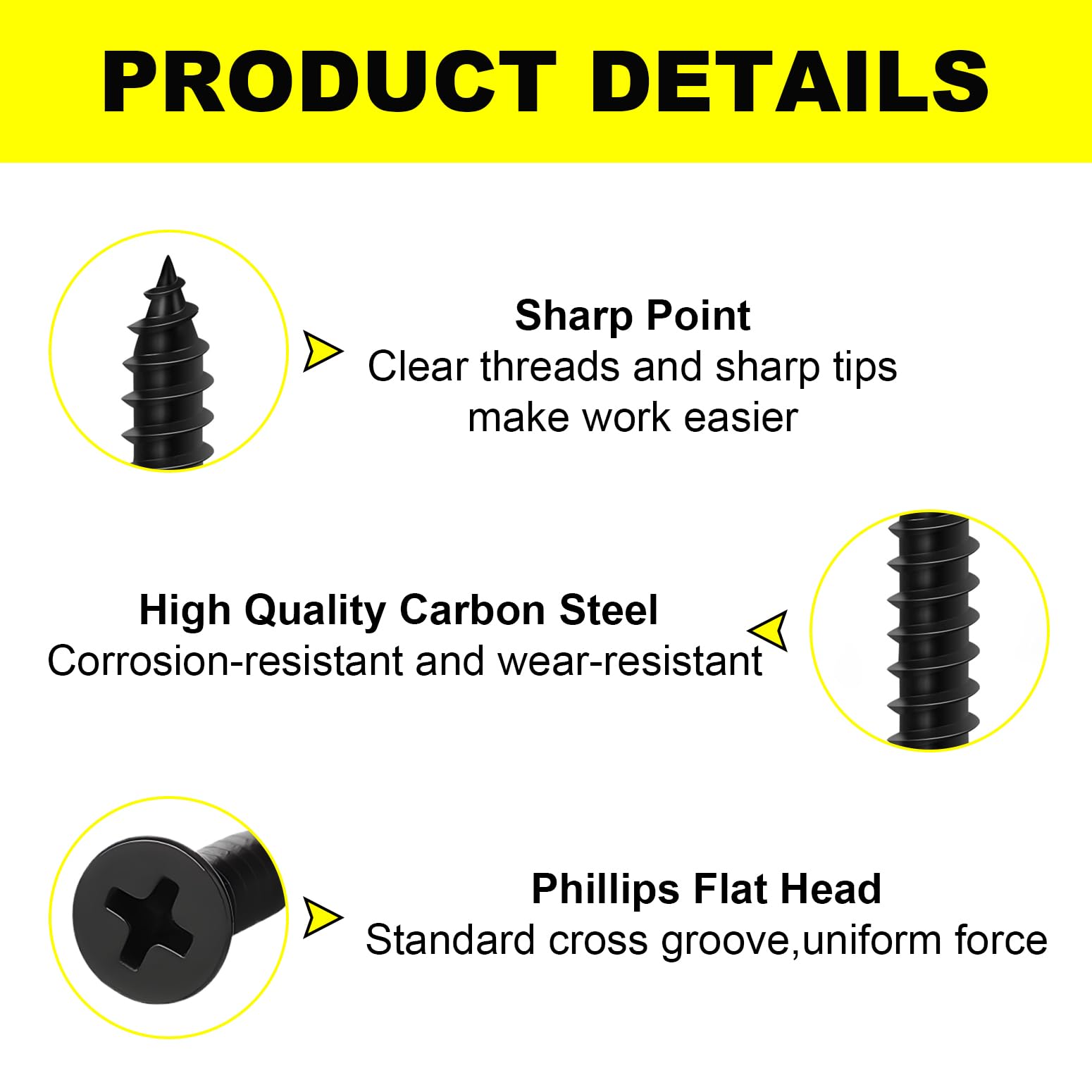 Self Tapping Screws, Screws for Wood,Carbon Steel Black Small Screw, Suitable for Furniture Woodworking, DIY Model Fixing - Image 2