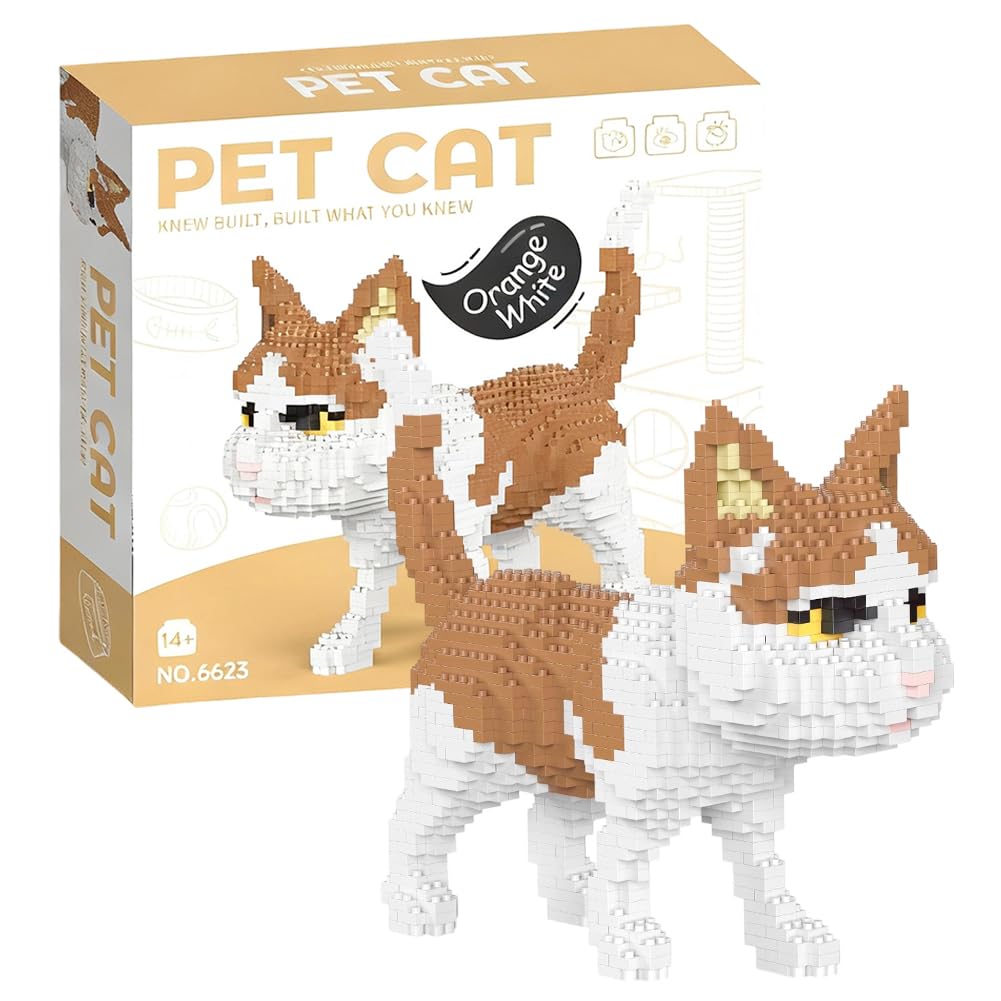 Cat Building Blocks,Cute Cat Building Block Toys,Cute Diy Animal Kit,Gift For Desk Decoration,3D Creative Model,Office Home Decoration Gifts For Adults And Teens,14+ (yellow)