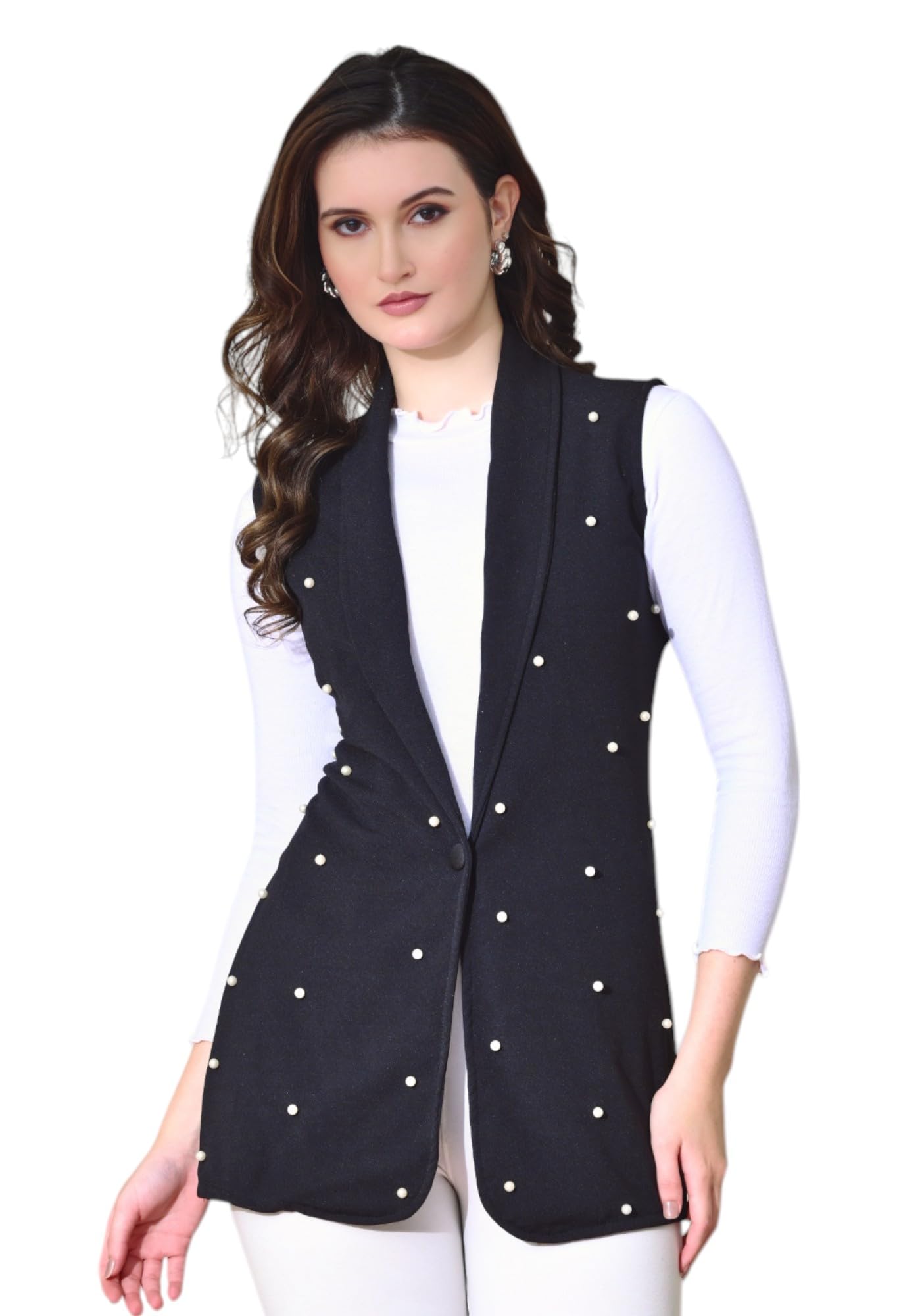 iuga Black Women Sleeveless Solid Front Open Neck Shrug (468)-picture-20