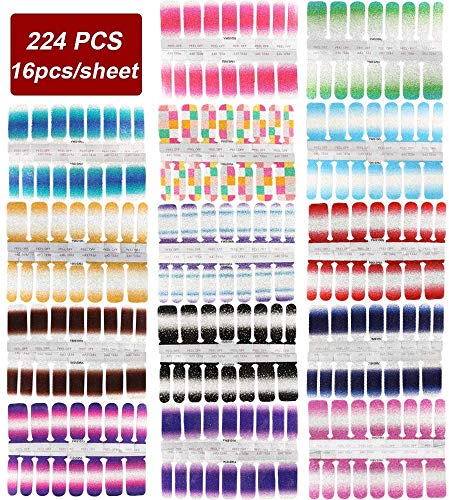 Beautychen 14 Sheets Nail Stickers Glitter Gradient Color Shine Full Wraps Stickers Nail Art Adhesive Decals Nail Art Tips Stickers Strips Self-Ashesive Nail Art Sets For Women Girls #TOP1