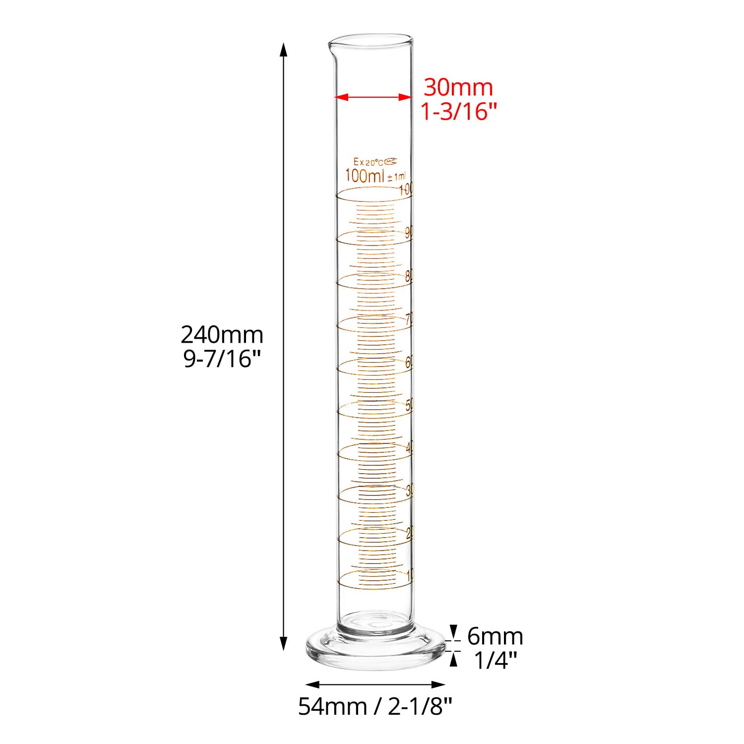 QWORK Cilindro de Medición Laboratorio 100 ml, Vidrio de Borosilicato, Pared Gruesa