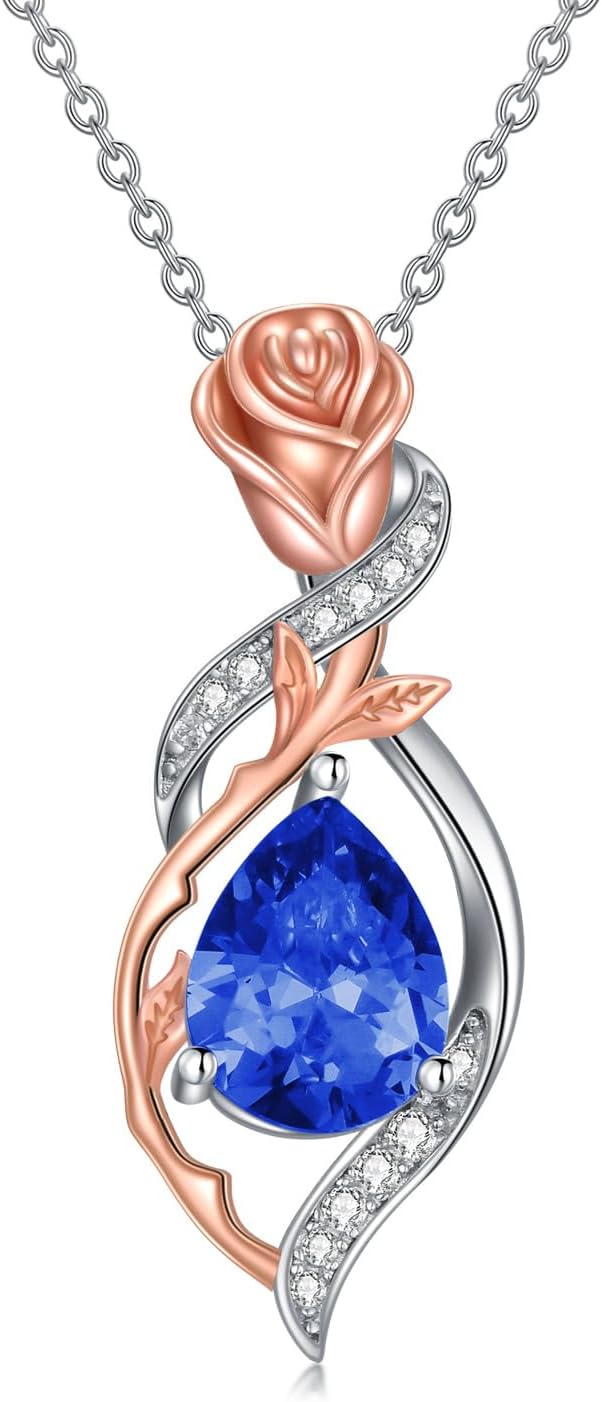 Valentine's Day Gifts for Women, Rose Flower Infinity with 12 Months Tearpdrop Birthstone Necklace, Anniversary Jewelry Women Necklaces for Her Wife Birthday Gift Ideas Birthday Present for Girlfriend Mom Daughter Yourself